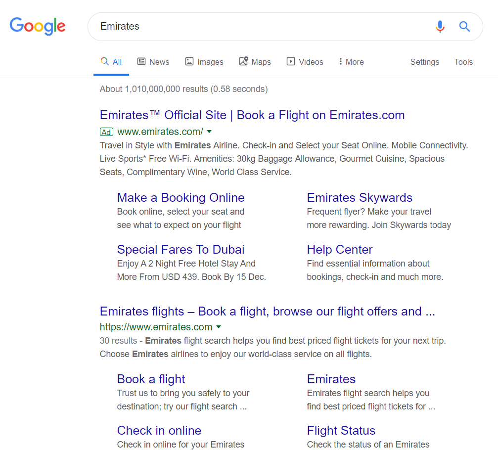SERP Emirates Explaining Top Terms When Using Google Ads